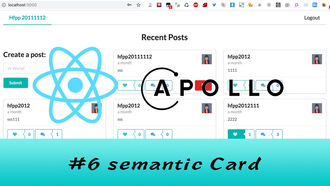 GraphQL + React Apollo + React Hook 大型项目实战 #6 使用 semantic Card 显示 Post