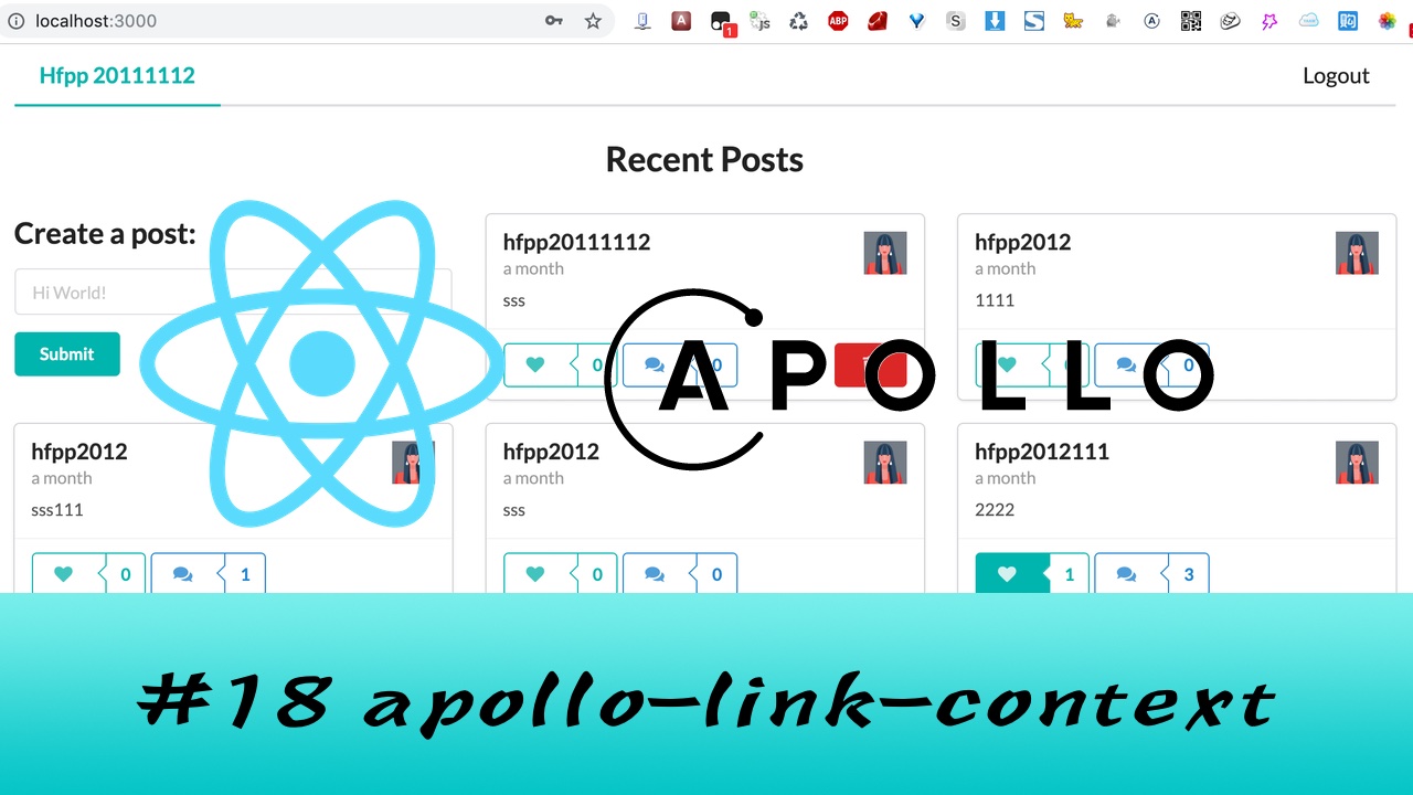 GraphQL + React Apollo + React Hook 大型项目实战 #18 使用 apollo-link-context 给每次请求加上头部认证信息